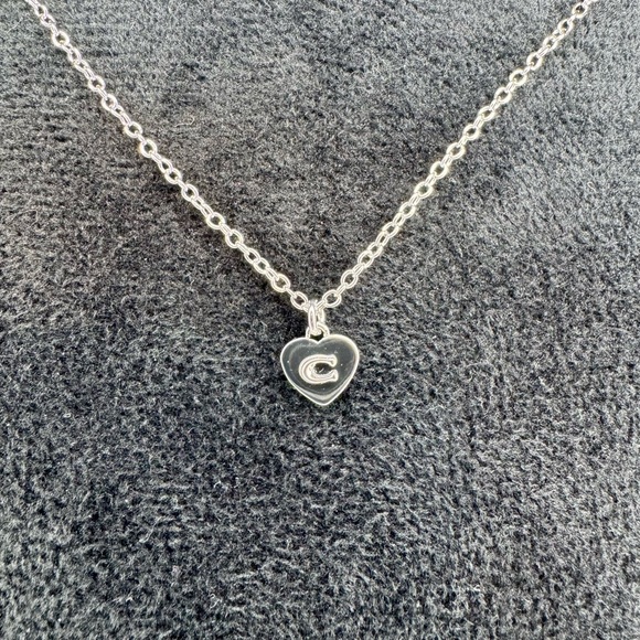 Coach Silver Heart C Pendant Necklace NWT 16”+2”